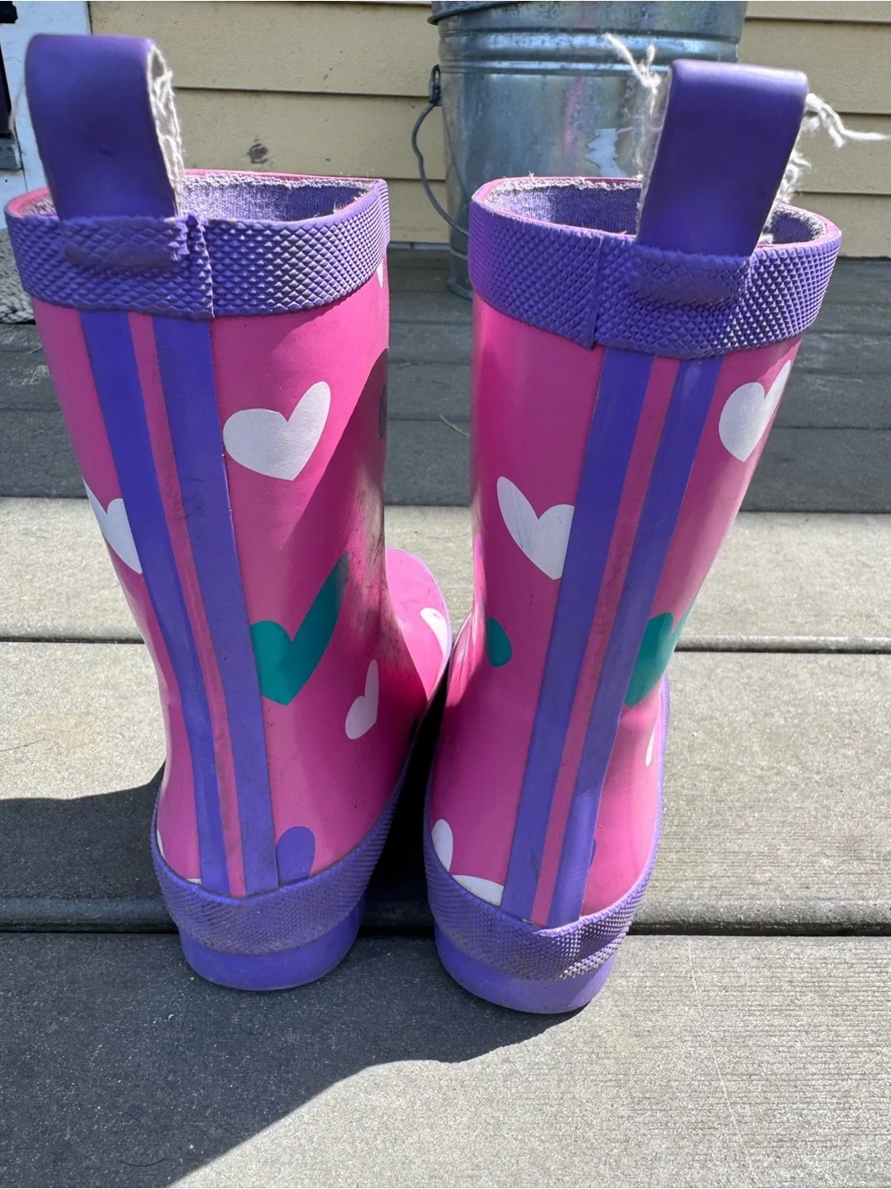 HATLEY Girls Pink Heart Rain Boots with Purple Trim